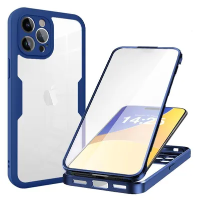 Produktbild von 360 Grad Handyhülle für Apple iPhone 15 Pro Full Cover Rundum Schutz Farbe: Blau