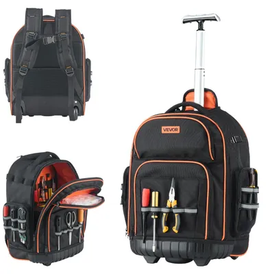 Produktbild von VEVOR Werkzeugrucksack mit Rollen, 50 kg Tragkraft, 45 Taschen, Werkzeugtasche,