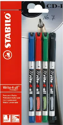 Zdjęcie produktu dla Marker permanentny - STABILO Write-4-all - cienki - opakowanie 4 sztuki - niebieski, czerwony, zielony, czarny