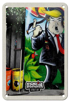 Produktbild von Blechschild Reise 12x18cm Berlin Graffiti Donald Trump Street Art Schild