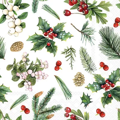 Produktbild von Ambiente Serviette 33cm Wintergrün weiß