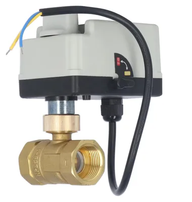 Obrázok produktu pre Motorizovaný guľový ventil, bežne uzavretý, IP54, mosadzné telo, ABS kryt, 2-cestný, elektrický, 12–24 V DC, DN20, 3/4 palca