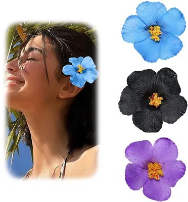 Immagine prodotto di Fermagli per capelli con fiori hawaiani, confezione da 3 pezzi: nero, blu, viola
