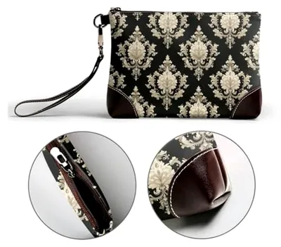 Produktbild von Damen Clutch-Geldbörse im Retro-Stil mit beigem Muster aus Leder