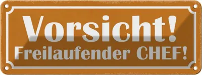 Produktbild von vianmo Blechschild 10x27 cm Vorsicht freilaufender Chef Warnschild Hinweisschild Sicherheit
