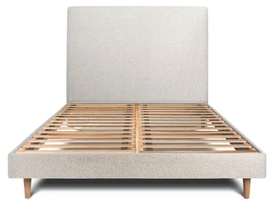 Produktbild von Bett mit gepolstertem Kopfteil – Bouclé-Stoff - 200 x 200 cm