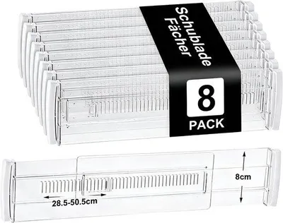 Productafbeelding van Ladeverdelers set van 8 verstelbare 28,5-50,5 cm - kunststof transparante ladeorganizer