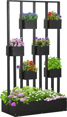 Produktbild von Blumenkasten, Hochbeet, Pflanzkasten Mit Rankhilfe, Modulares Design, Wand-Gemüsebeet Für Terrasse, Massivholz, Schwarz, 90 X 45 X 170 Cm