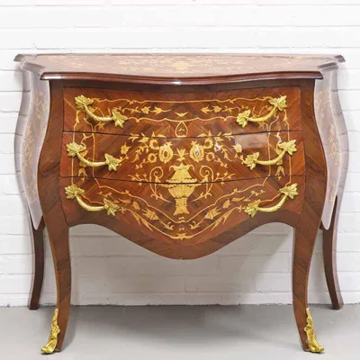 Image de Commode de style baroque de la marque Casa Padrino, avec 3 tiroirs, couleur marron, incrustations/dorures, dimensions : 100 x 50 x hauteur 80 cm