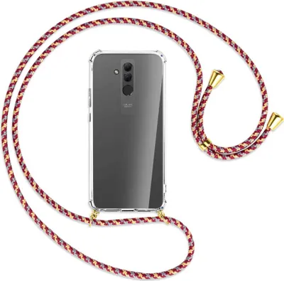 Produktbild von Handykette Backcover-Schutzhülle mit Band (Metall goldfarben) für Huawei Mate 20 lite - weinrot/gelb/grau