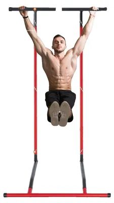Image de Station d'exercices pour dips, réglable en hauteur de 120 cm à 201 cm, capacité de charge maximale de 100 kg, acier de 2,0 mm d'épaisseur, base stable en forme de H, pieds antidérapants