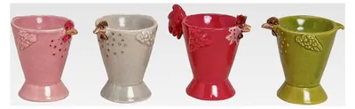 Produktbild von Eierbecher Bunte Hühner Keramik – 4er Set (rosa, grau, rot, grün)