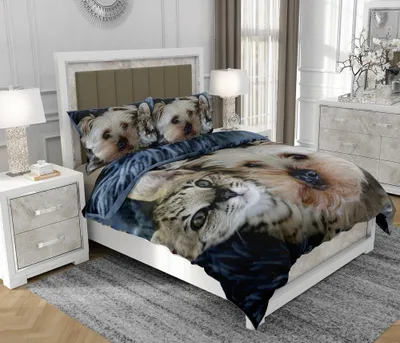 Produktbild von Bettwäsche 140x200 cm + 2x70x80 cm, 3-teilig, 100% Baumwolle, Satin, Reißverschluss, Hund, Bunt - SOVIO | So.Z0042
