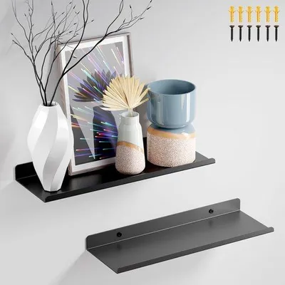Produktbild von Unyqoos® Metall-Wandregal Set (2 Stück) – schwarz, 30 x 10 cm, U‑förmig aus Kohlenstoffstahl, 10 kg Tragkraft, industrielles Design für Küche & Wohnzimmer