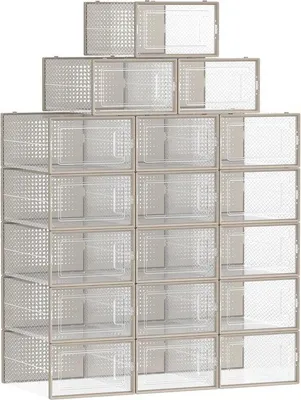 Produktbild von Famanu Schuhboxen Set von 18 - Transparent-Havervlokkenbeige, stapelbar und faltbar
