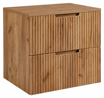 Obrázek produktu pro Závěsná skříňka do koupelny, šířka 60 cm, se zásuvkami, korpus z dubu Craft, deska z dubu Craft, s úchytkami, rozměry: 60 x 46 x 58,6 cm, Obrázek vytvořený pomocí AI