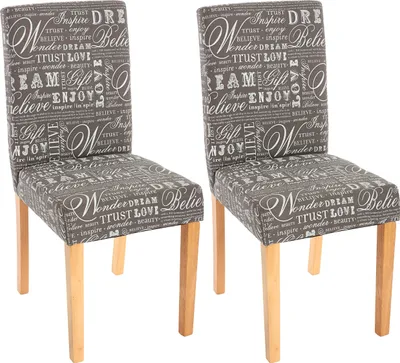 Obrázek produktu pro sada 2 židlí do jídelny Kuchyňská židle Littau  textil s nápisem, šedá, světlé nohy