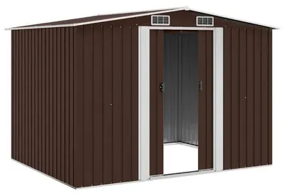Image de Abri de jardin - Armoire de rangement en métal - Étanchéité - 257 x 205 x 178 cm - Structure en plastique - Marron