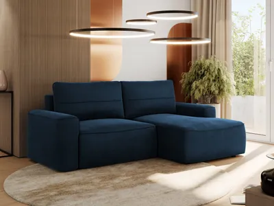 Produktbild von MKS MEBLE Sofa mit Schlaffunktion - Ecksofa mit Schlaffunktion und Bettkasten - Sofa 3 Sitzer - Schlafsofa - Couch - Schlafsofa mit Bettkasten - Belluno - Dunkelblau Velvet - Rechts