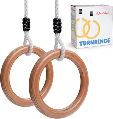 Produktbild von Kleintober Premium Holz Turnringe für Kinder & Erwachsene, Outdoor & Indoor, Ringe mit verstellbare Höhe, mit Anleitung für Fitness & Sport und Medaillen für Motivation