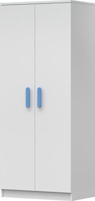 Drehtürenschrank Kleiderschrank  Schrank  Kinderkleiderschrank 2-türig 80 cm Weiß/Weiß Holzgriffe Blau - Jonas 06