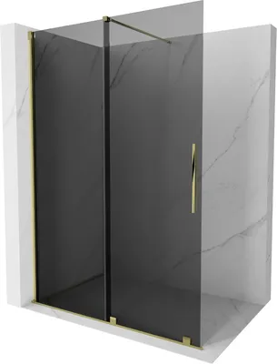 Produktbild von Mexen Velar Duschwand Walk-in 140 x 200 cm, grafit 8 mm, gold - 871-140-000-43-50