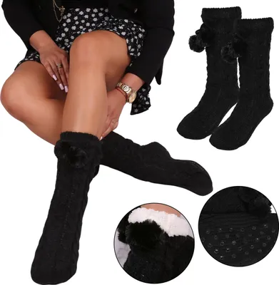 Produktbild von Damen Socken schwarz, dick, rutschfest, Winter 37-42