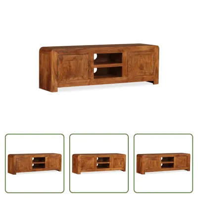 Image de The Living Store Meuble TV en bois massif avec finition couleur miel 120x30x40 cm