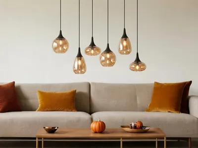 Immagine prodotto di Lampadario a 6 luci Lumina con vetro ambrato