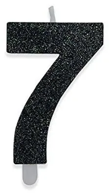 Zahlenkerze 7, schwarz mit Glitzer, Wachs, 9x2x5 cm