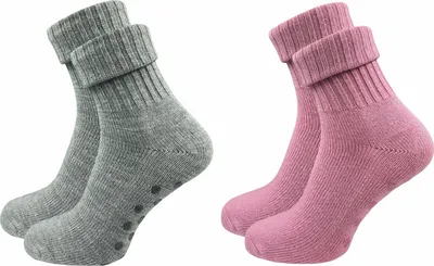 Produktbild von Gawilo  Warme Stoppersocken aus Wolle | Ohne einschneidenden Bund | Damen (2 Paar), Hellgrau Rosa / 35 - 38