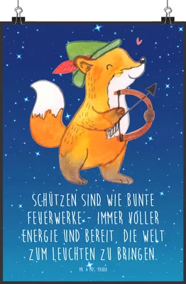 Produktbild von Mr. & Mrs. Panda Bild Schütze Astrologie DIN A2 - Sternenhimmel Blau - Geschenk, Sternzeichen, wanddeko, Tierkreiszeichen, Plakat, Kunstdruck, Geschenkidee, drucke