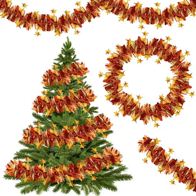 Productafbeelding van Kerstversiering: 10 meter lange, kunststof dennenkrans met glitter, set van 5 stuks