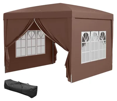 Produktbild von Pavillon ca.3x3m, wasserabweisend Stabil Winterfest Pop-up Faltpavillon, UV Schutz 50+, Faltbar Partyzelt Gartenzelt mit 4 Seitenteilen Tasche Gartenpavillon für Camping Garten, Kaffee