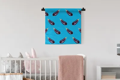Produktbild von MuchoWow® Wandteppich Wandbehang Gemüse - Aubergine - Muster - Blau 60x60 cm Tapisserie Dekoration Wandtuch - Dekorationen - Wand Decke