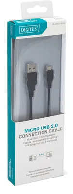 Image de DIGITUS USB 2.0 Anschlusskabel Typ A -mikro B St/St 1,8m, sw