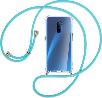 Produktbild von Handykette Backcover-Schutzhülle mit Band (Metall silberfarben) für Realme X2 Pro - türkis