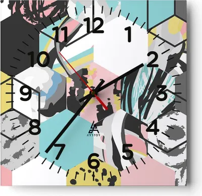 Produktbild von Wanduhr - Quadrat - Glasuhr - Abstraktion modern - 40x40cm - Schleichendes Uhrwerk - Lautlos - zum Aufhängen bereit - Dekoration Modern - Wanddekoration aus Glas - C4AC40x40-3846