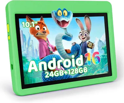 Produktbild von Kinder Tablet 10 Zoll, Android 16, 24 GB RAM, 128 GB Speicher, Kindersicherung, HD IPS 1280x800, 6000 mAh Akk, mit Schutzhš¹lle