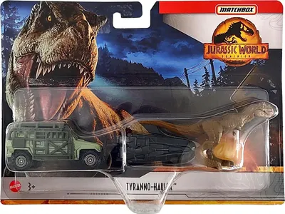 Produktbild von Mattel HBH89 Matchbox Jurassic World Dominion Tyranno-Hauler Jeep s funkcí Grip Dinosaur Carnivore Prehistoric Monster Pohyblivá hrací figurka Hrací set