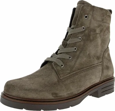 A single gray suede boot is shown against a white background.