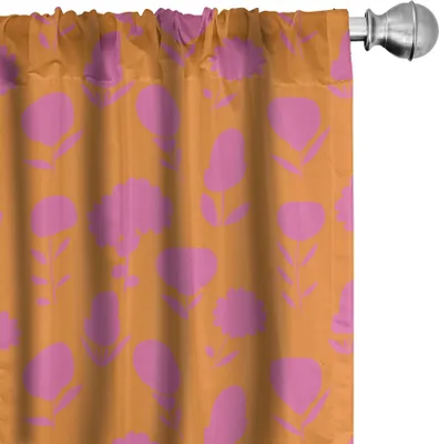 Obrázok produktu pre ABAKUHAUS Kvetinové závesy, záclony, siluety kvitnúcich kvetov na mandarínkovom pozadí, 2 kusy 75 x 245 cm, bledá fuchsiová a marhuľová