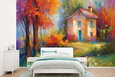 Produktbild von MuchoWow® Fototapete für Wohnzimmer oder Schlafzimmer Wandtapete Vinyl Motivtapete Landschaft - Farbenfroh - Ölgemälde - Kunst - 390x260 cm - Papiertapete
