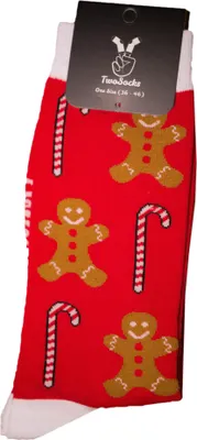 Produktbild von TwoSocks Weihnachtssocken Lebkuchen lustige Socken für Damen & Herren witzige Strümpfe als Geschenk, Baumwolle Einheitsgröße