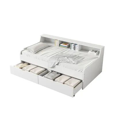 Obrázok produktu pre Sweiko 90x200 cm denná posteľ, jednolôžková, s dvoma zásuvkami, s úložným priestorom, biela