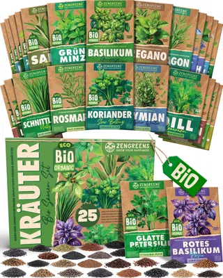 Produktbild von ZenGreens® Bio Kräutersamen Set 25 Sorten – samenfestes Saatgut für Garten