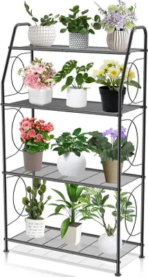 Productafbeelding van Plantenstandaard, 4 - Laags - Robuust metalen frame voor binnen - En buitengebruik - Zwart