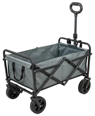 Produktbild von Bollerwagen faltbar grau mit Bremsen | stabiler Transportwagen bis 80 kg Tragkraft | kompakte Handkarre mit Teleskopgriff für Garten, Einkauf & Camping | platzsparend klappbar