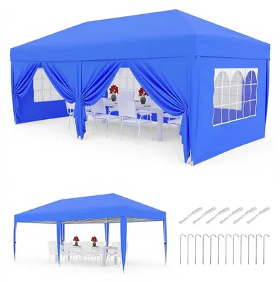 Image de Tente pliante pop-up 3 x 6 m - Tente de réception - Très résistante - Imperméable - 6 parois latérales - Hauteur réglable - Sac de transport - Bleu