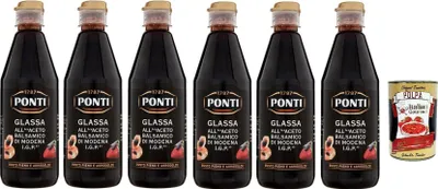 Produktbild von Ponti Glassa all' Aceto Balsamico di Modena, Glasur mit Balsamico-Essig aus Modena I.G.P., 6x 500g + Italian Gourmet polpa 400g